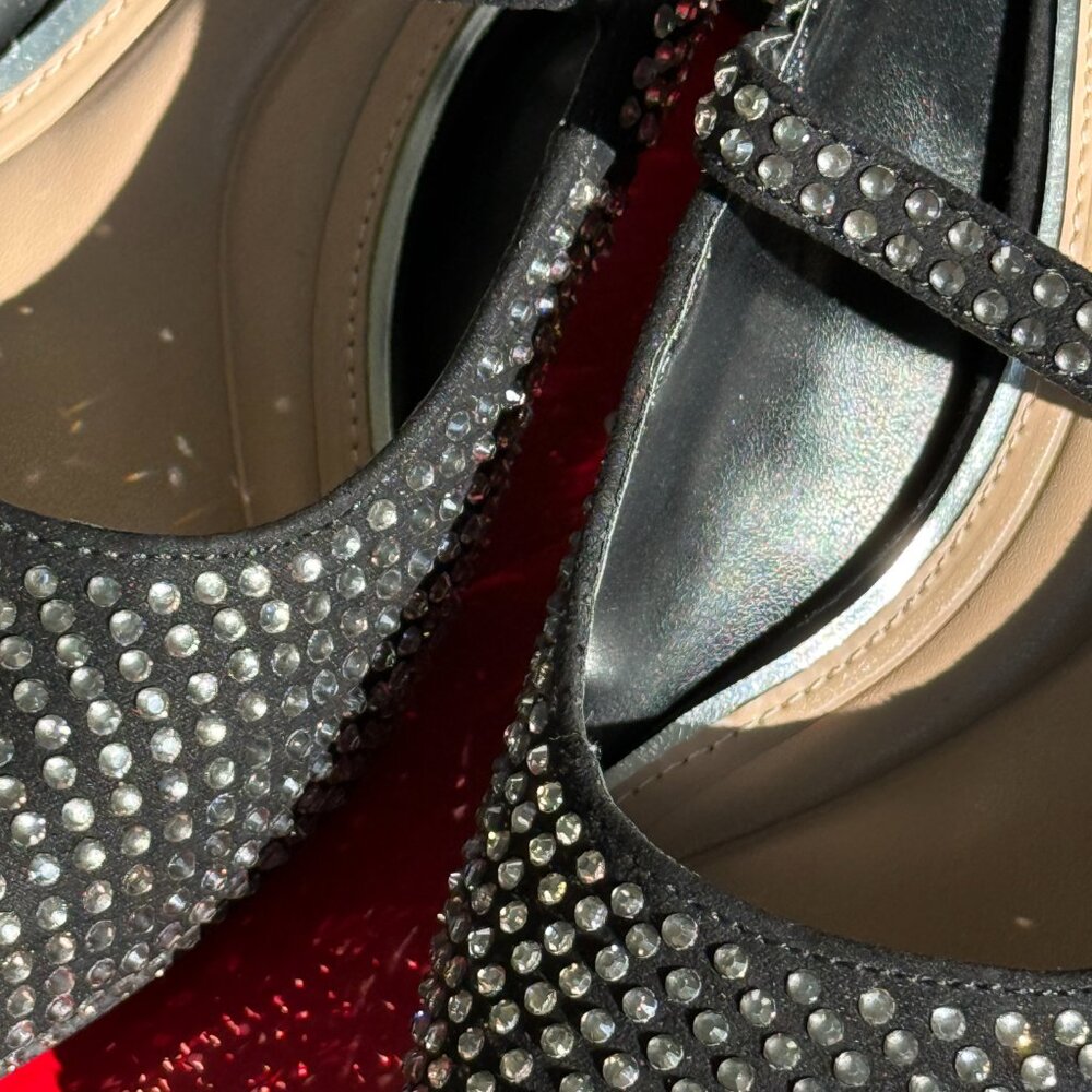 Embellished Black Mary Jane Pumps with Crystal Accents - Picture 9 of 13
